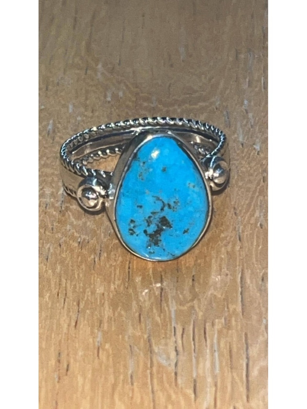 Navajo sterling silver turquoise traditional cluster ring size 8.75 -Margie Chee